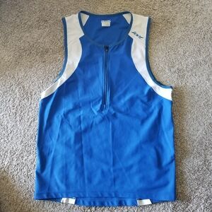 ZOOT Men's XXL Tank Racerback Triathlon Shirt Top Blue White Half Zip